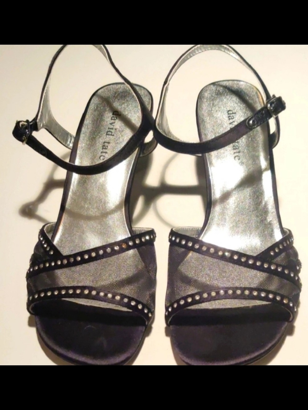 David Tate Womens 6.5 Refined Black Satin & Mesh Heels